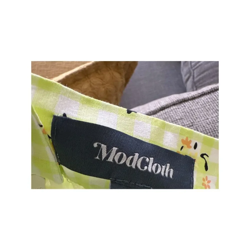 ModCloth Imagine the Possibilities Pleated Skirt Green Gingham Cottage 2 NWT